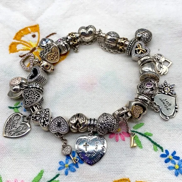 Pandora & Jewelry store brand sterling silver & 14k gold heart shaped bracelet - Picture 8 of 8